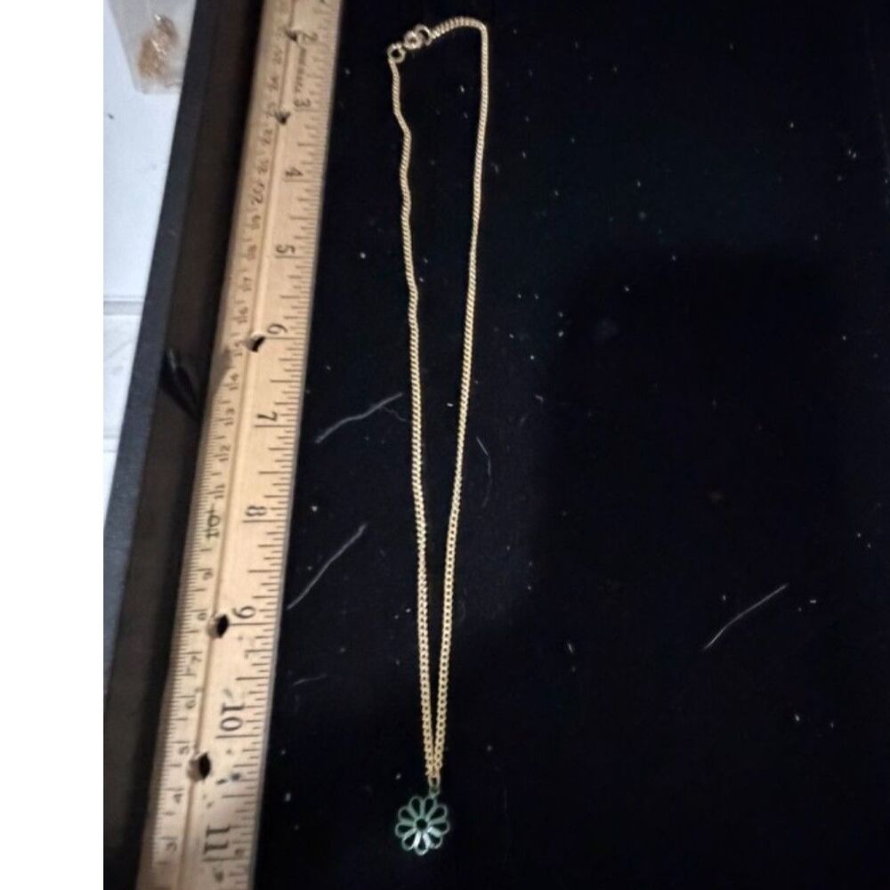 1/20 14K gold necklace with green flower